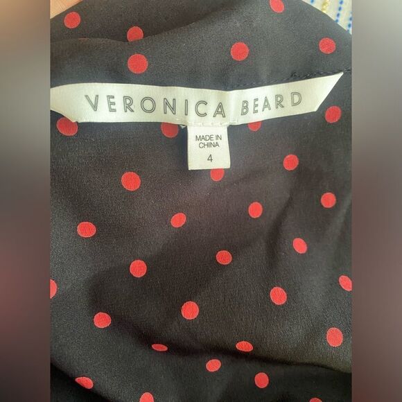Veronica Beard Mini Dress Size 4 Linley Black And Red Polka Dot Long Sleeve Silk - Picture 6 of 14